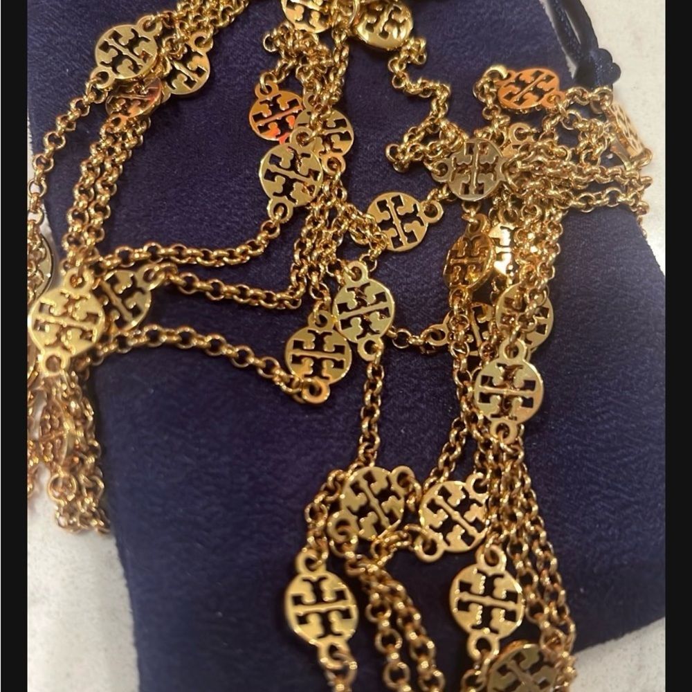 Tory Burch Gold Layered Necklace with Logo Charms - Picture 7 of 11